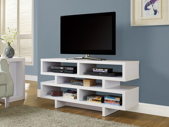 Modern TV Stand in white wood finish