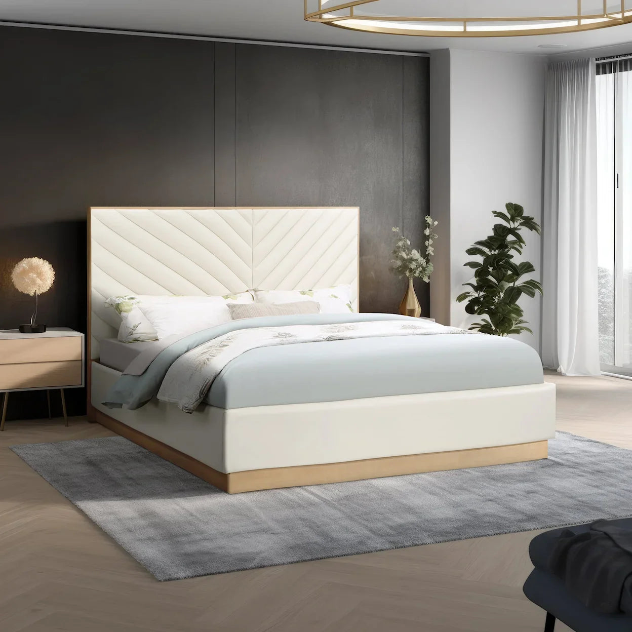 Cross Lines Tufted Wall Panel Headboard Bed – Luxurious Upholstery for Customizable Wall Design