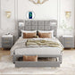 Platform bed with two nightstands and an upholstered headboard
