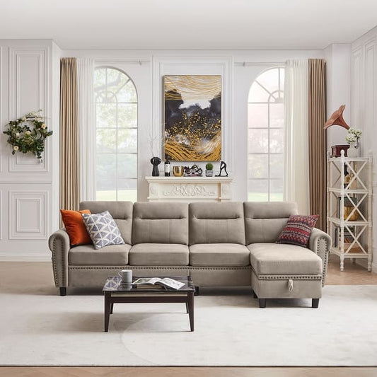 Modern 4-Seater L-Shaped Sectional Sofa with Storage Ottoman