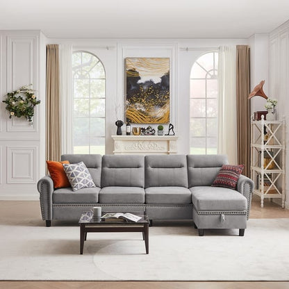 Modern 4-Seater L-Shaped Sectional Sofa with Storage Ottoman