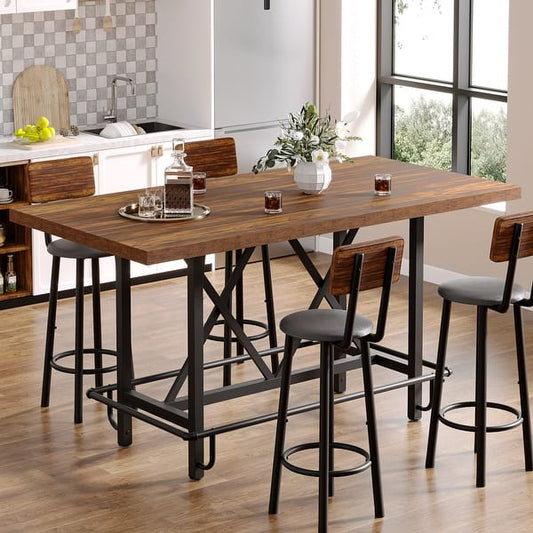 Tall Bar Table with Thicken Wood Tabletop and Metal Frame for Home/Kitchen