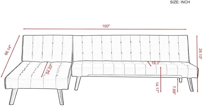 Reversible Sectional Sleeper Sofa Black Fabric With Wood Legs | Modern Comfort in Dubai