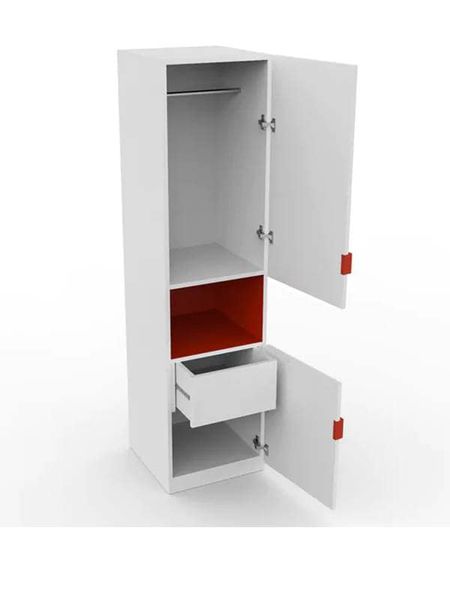 Compact 1 door MDF wardrobe with blue shelf