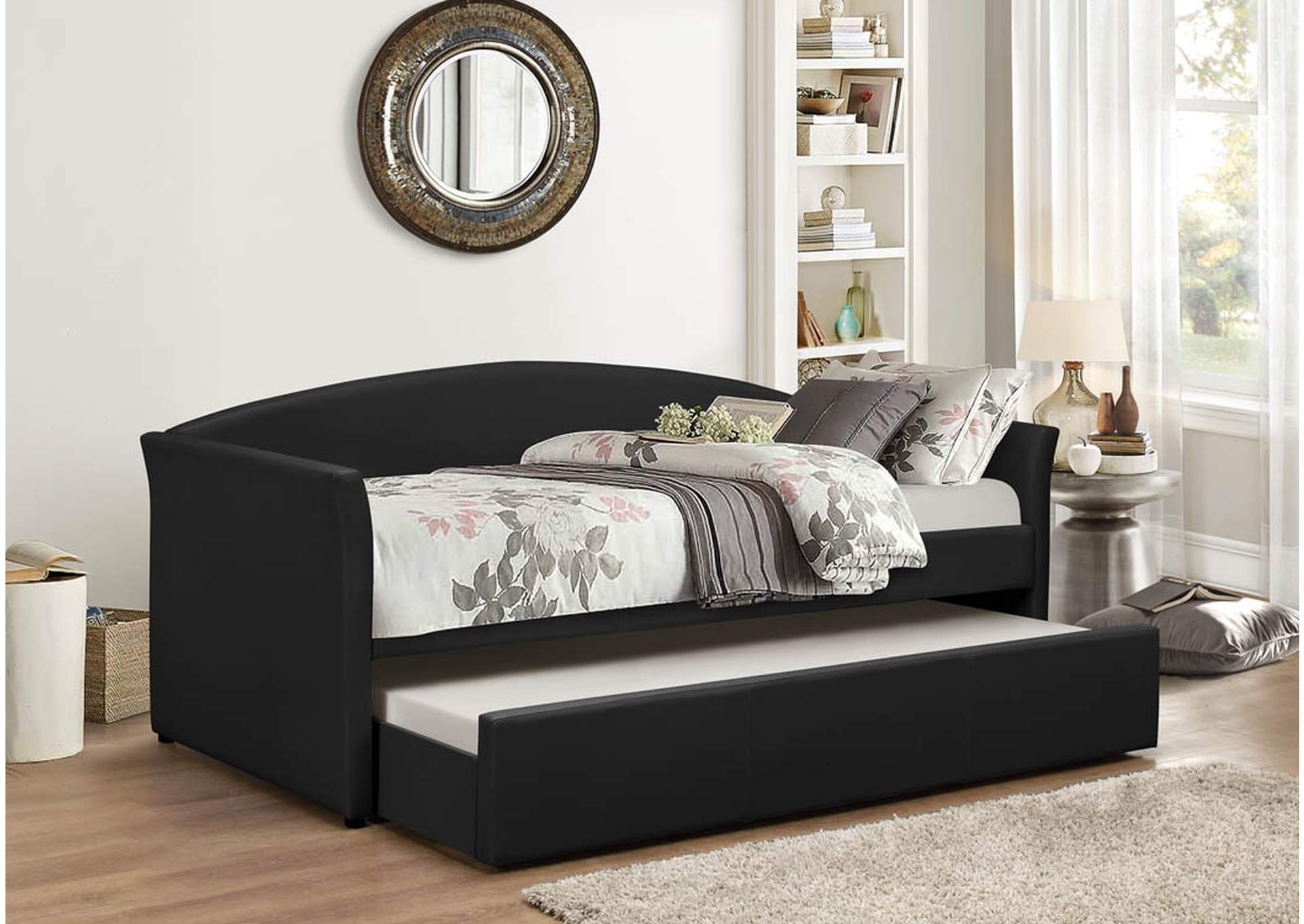 Adriana Faux Leather Daybed with Pull-Out Trundle
