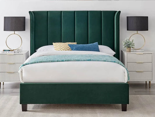 Curved Headboard Bed Velvet Upholstered