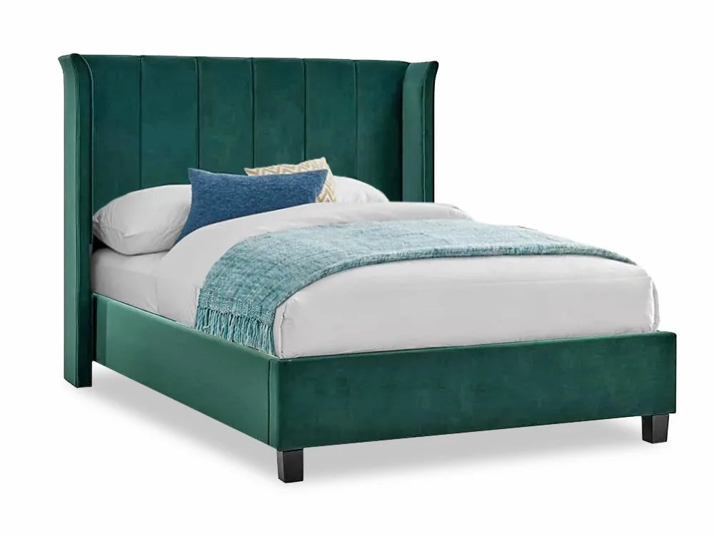 Curved Headboard Bed Velvet Upholstered