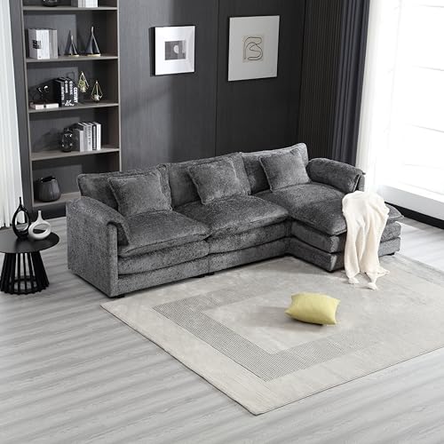 3-Seater Modular Sofa with Footstool Black Chenille – Zavior Dubai