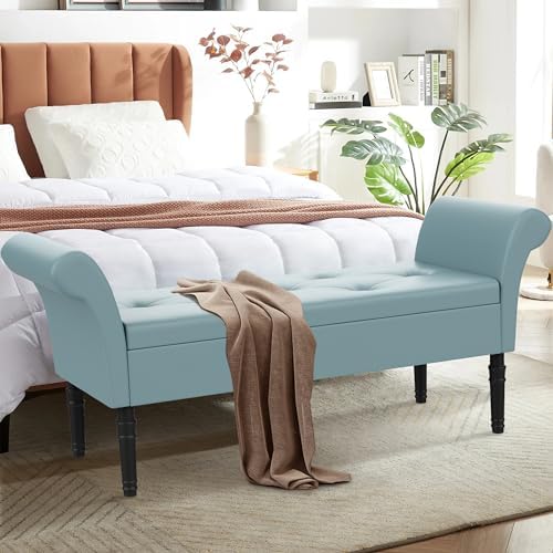 Storage Ottoman Bench with Arms Upholstered Tufted Storage Bench for Bedroom Entryway Bench Footstool with Large Storage