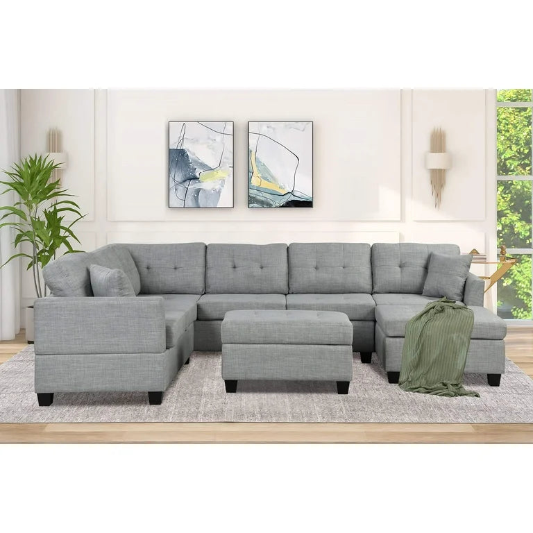 U-Shape Sectional Sofa with Storage Ottoman – Comfortable 7-Seater for Your Living Room