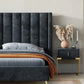 Charcoal Cotton and Polyester Upholstered Bed – Luxury Platform Bed for Apartment
