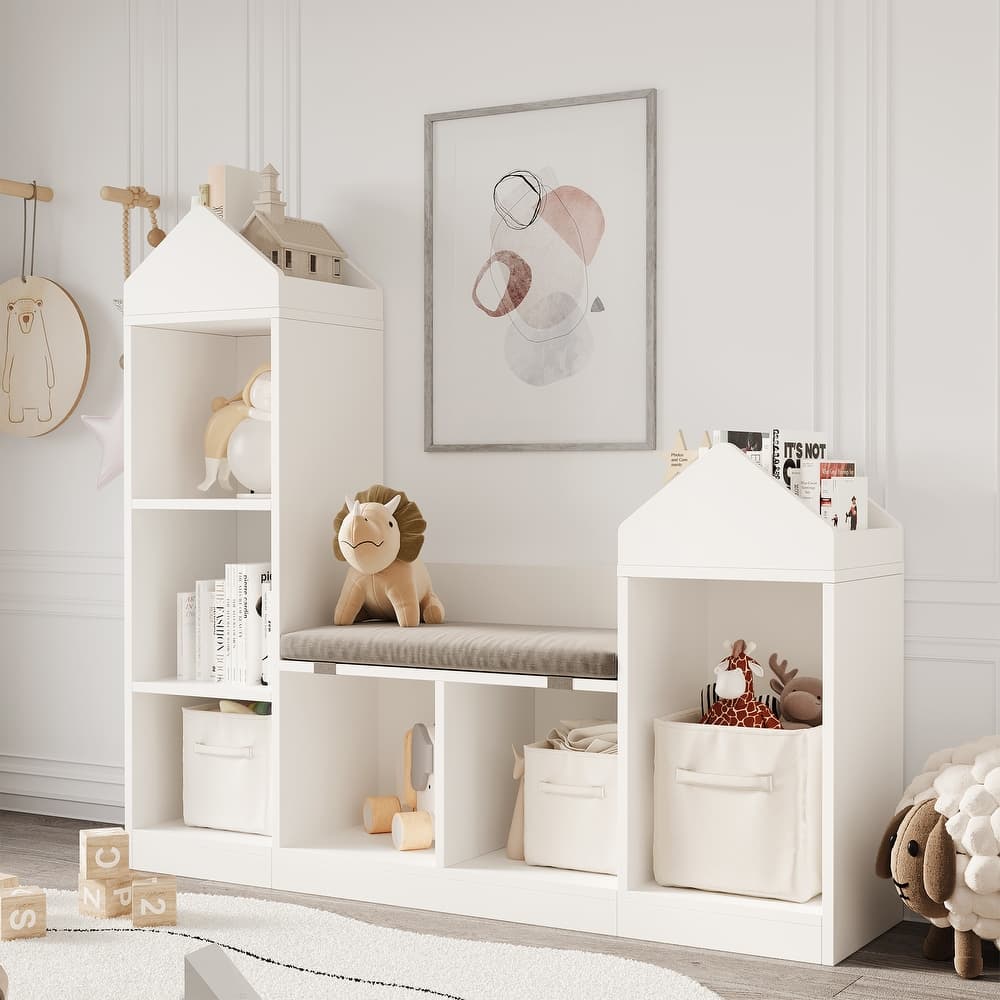 6-Cubby Kids Toy Storage Organizer with Reading Nook