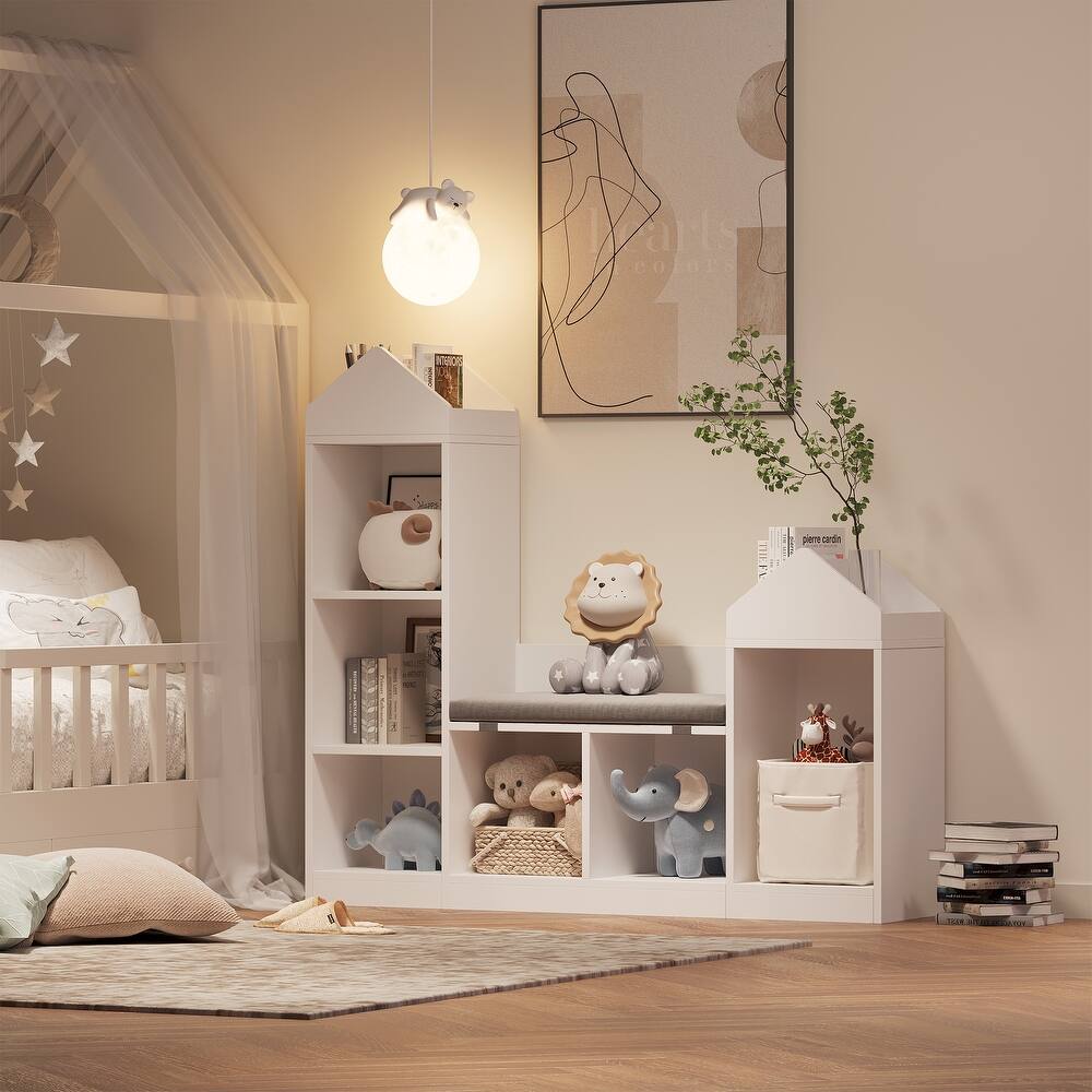 6-Cubby Kids Toy Storage Organizer with Reading Nook