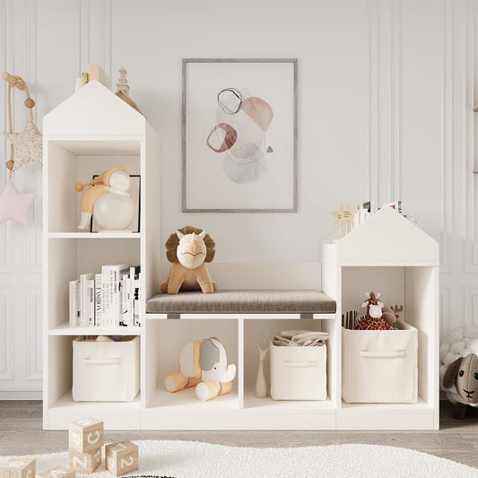6-Cubby Kids Toy Storage Organizer with Reading Nook
