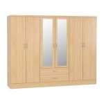 6 Door Wooden Wardrobe with Mirror