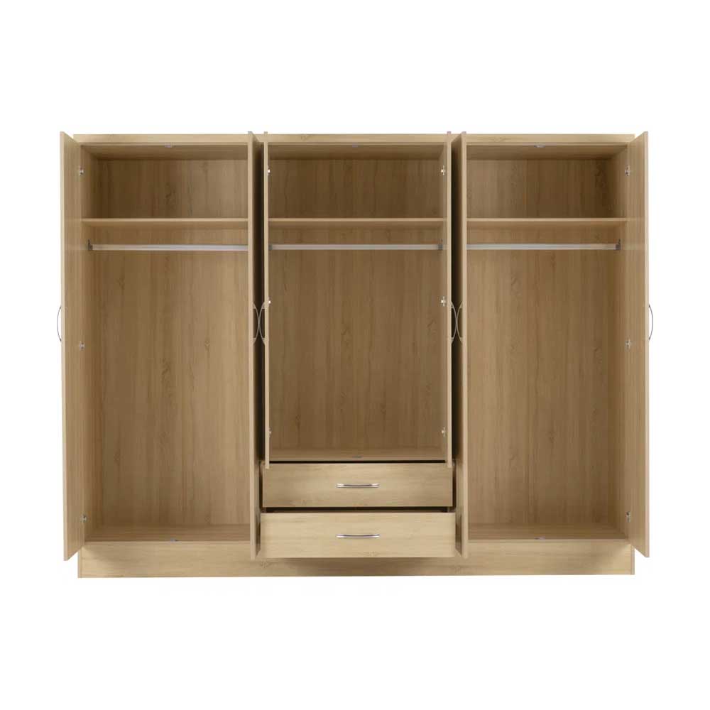 6 Door Wooden Wardrobe with Mirror