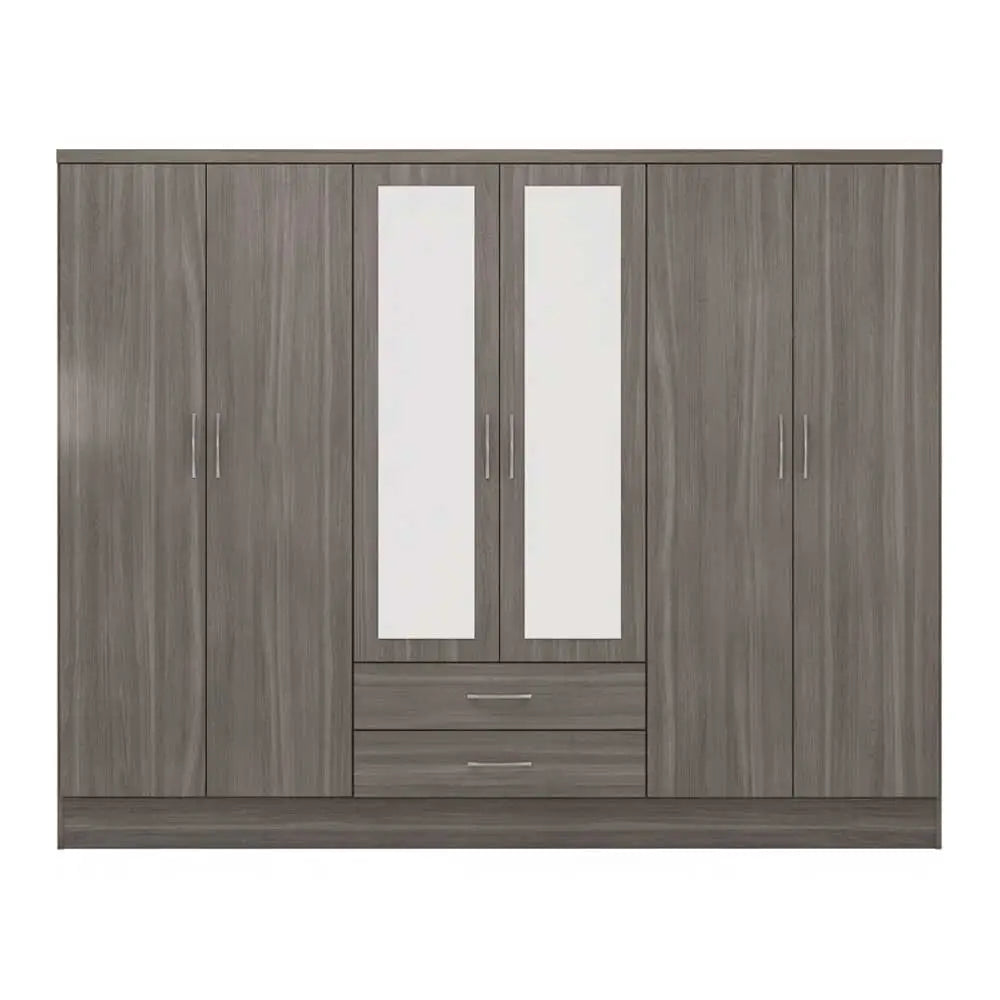 6 Door Wooden Wardrobe with Mirror