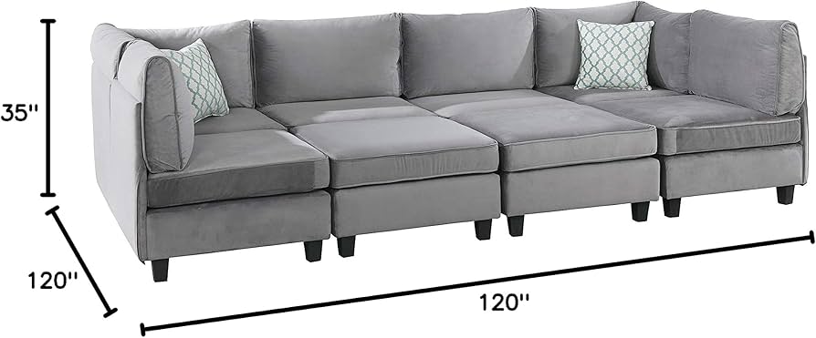 Simona Grey Velvet 8Pc Modular Sectional Sofa Set – Luxurious Comfort and Versatility