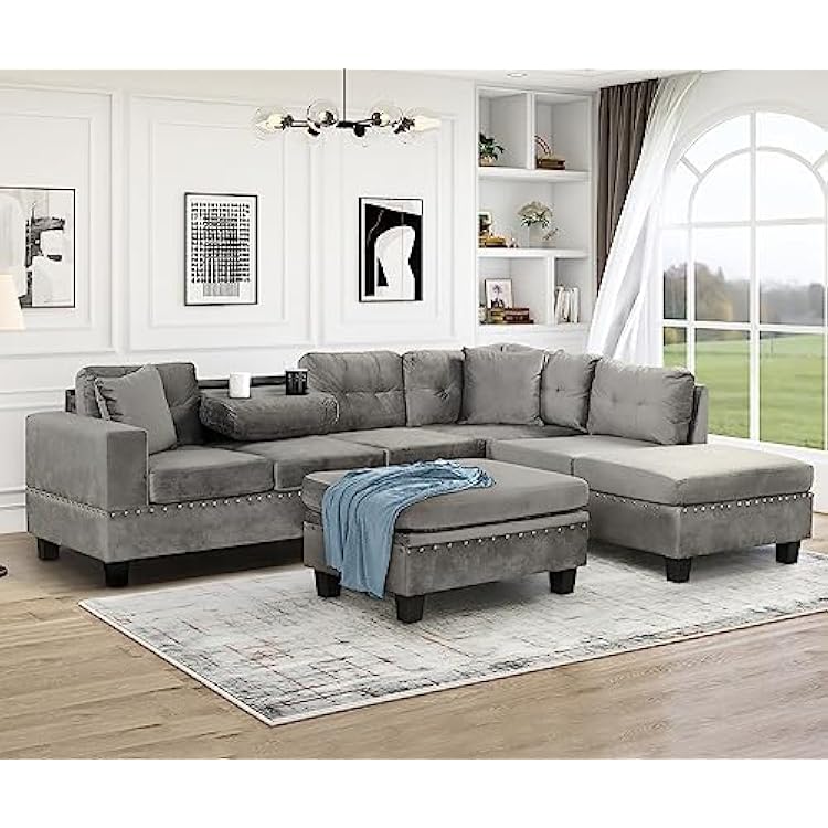 Modular Sectional Sofa with Chaise Lounge and Ottoman