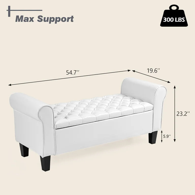AVAWING Storage Ottoman Bench Leather Upholstered Ottoman with Arm