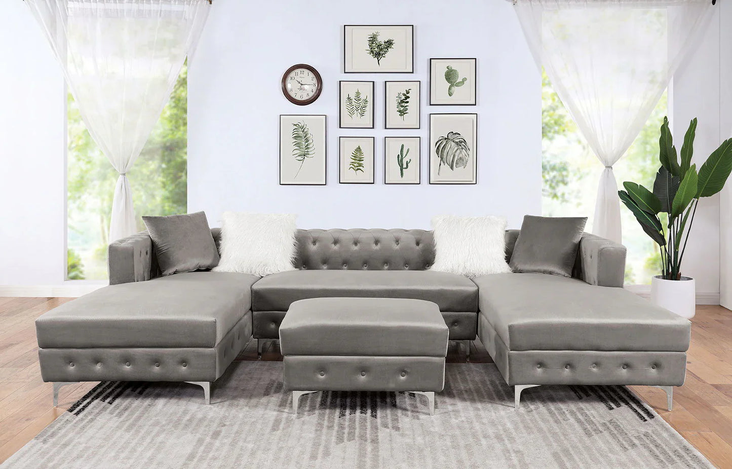Luxurious Velvet Upholstered U-Shaped Sectional Sofa – 7-Seater Comfort and Style