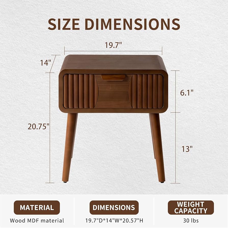 COSIEST Modern Brown Nightstand with Drawer