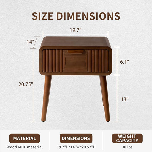 COSIEST Modern Brown Nightstand with Drawer