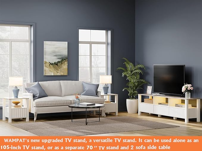 WAMPAT TV Stand for TVs , White Modern Entertainment Center for 55-115 inch TV Console Table, Media TV Cabinet