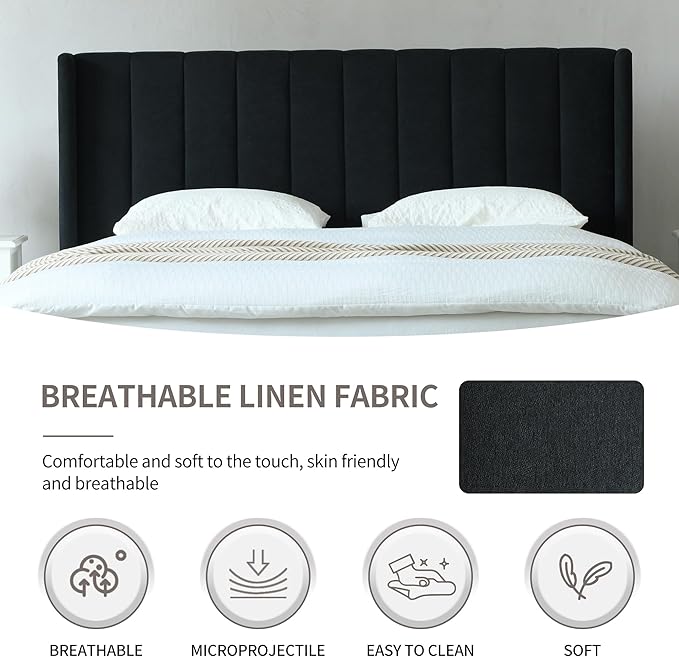 Alazyhome Upholstered Platform Bed Frame with Wingback Headboard