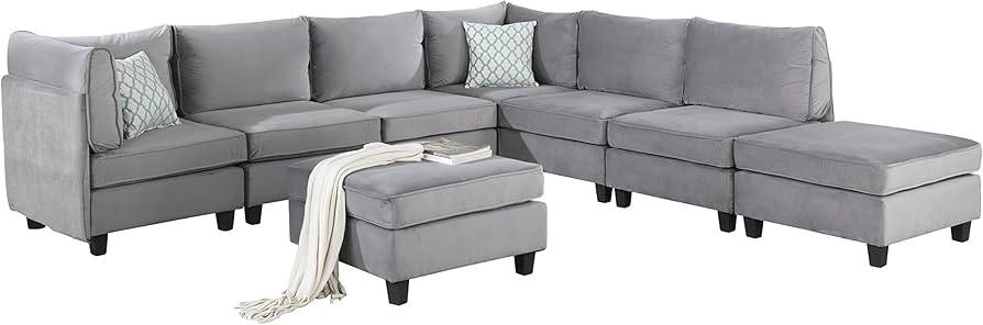 Simona Grey Velvet 8Pc Modular Sectional Sofa Set – Luxurious Comfort and Versatility