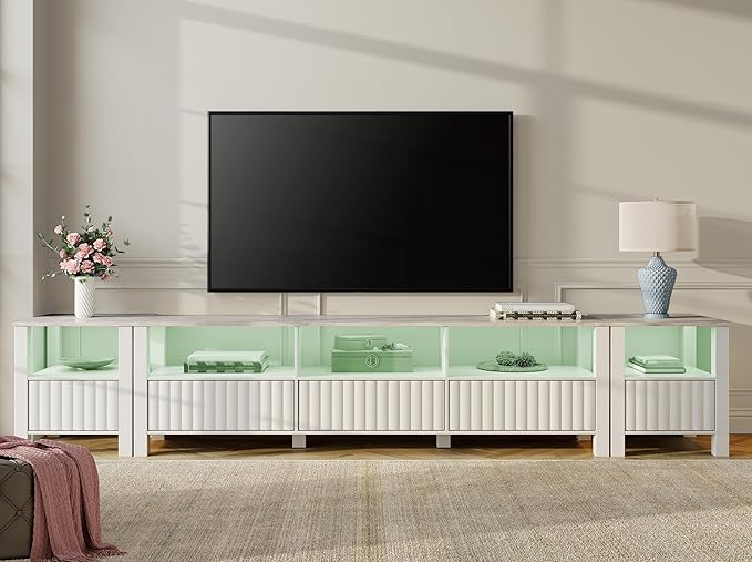 WAMPAT TV Stand for TVs , White Modern Entertainment Center for 55-115 inch TV Console Table, Media TV Cabinet