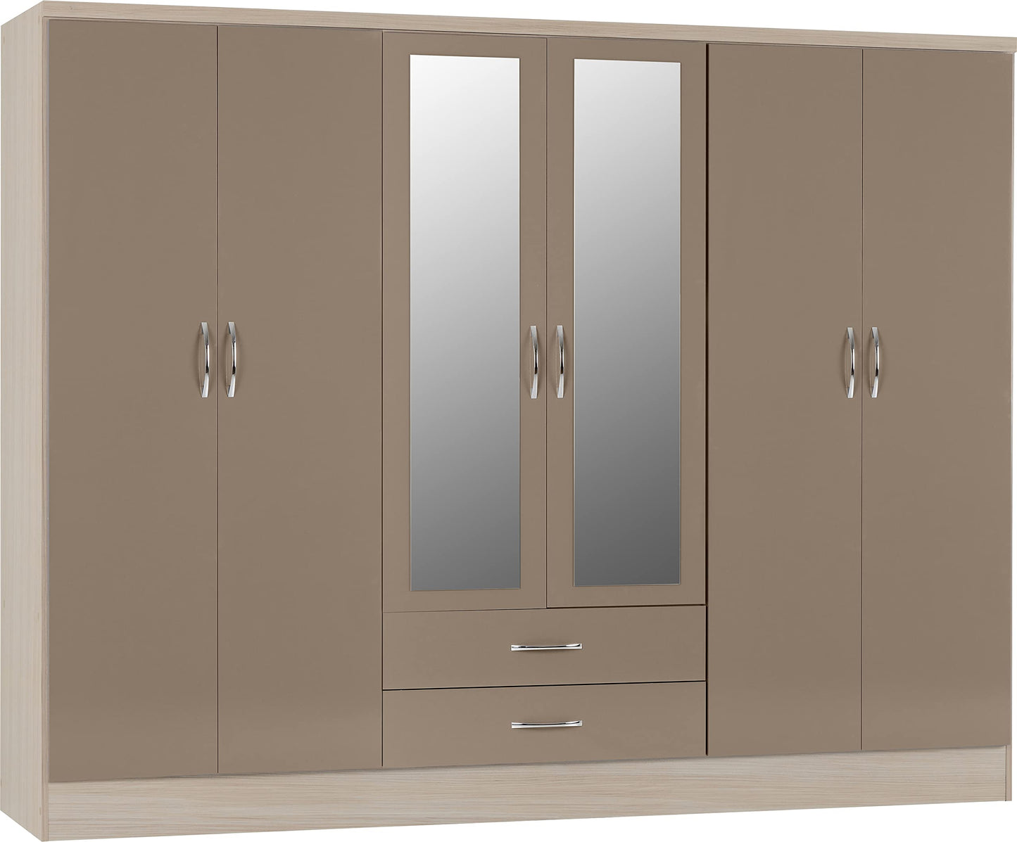 6 Door Wooden Wardrobe with Mirror