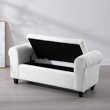 AVAWING Storage Ottoman Bench Leather Upholstered Ottoman with Arm