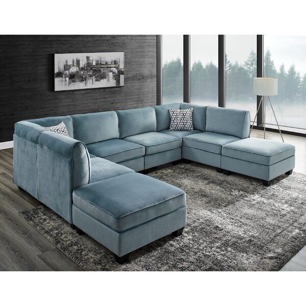 Velvet Grey Modular Sectional Sofa with Ottoman | Zavior Furniture UAE