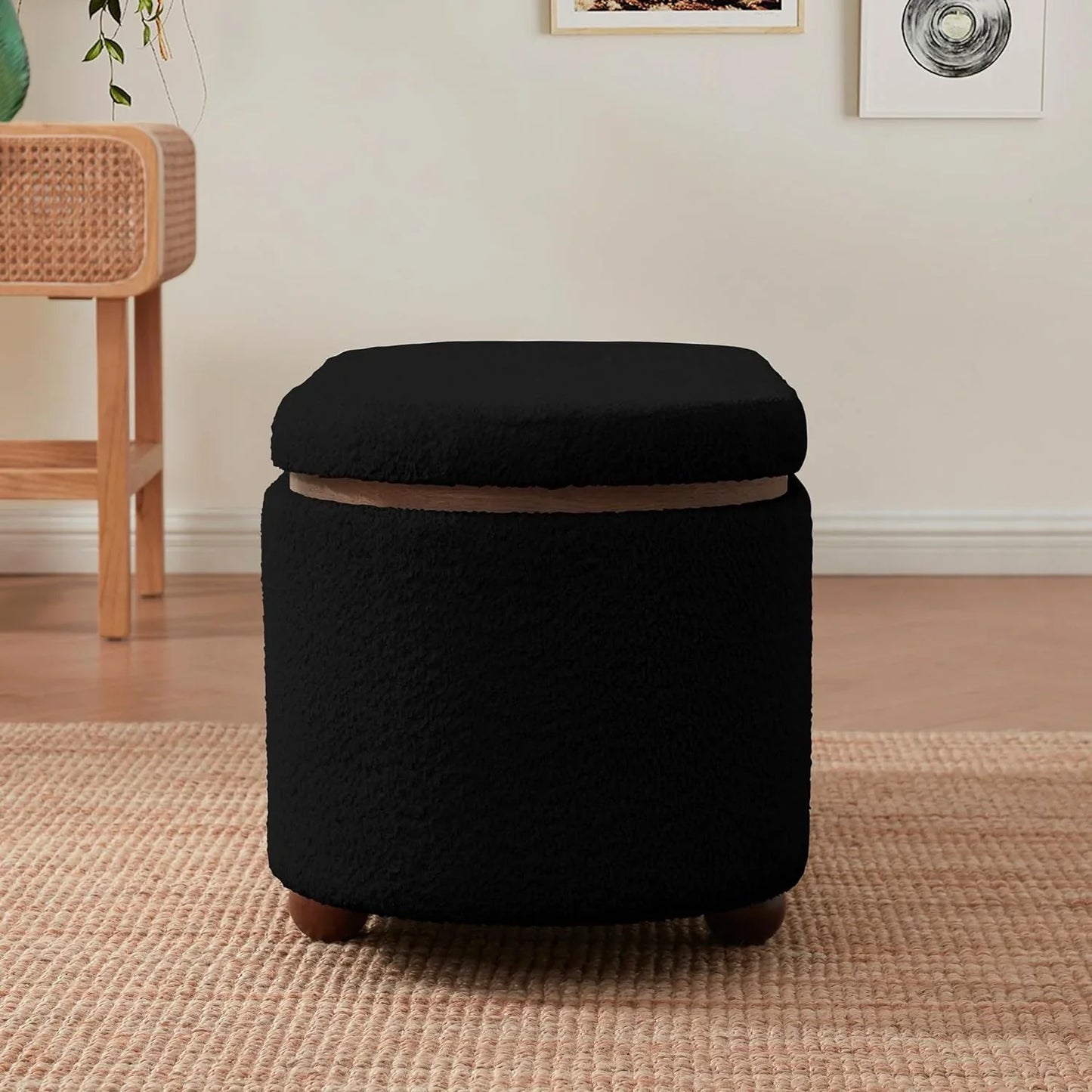 Boucle Storage Ottoman Bench Teddy Storage Bench With Removeable Lid For Entryway Bench, Bedroom, Living Room