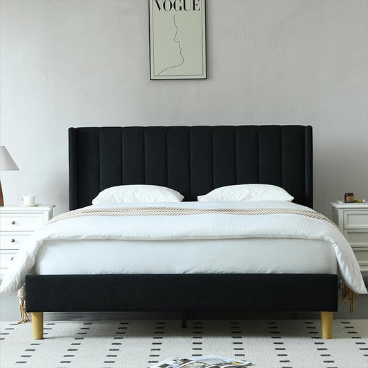 Alazyhome Upholstered Platform Bed Frame with Wingback Headboard