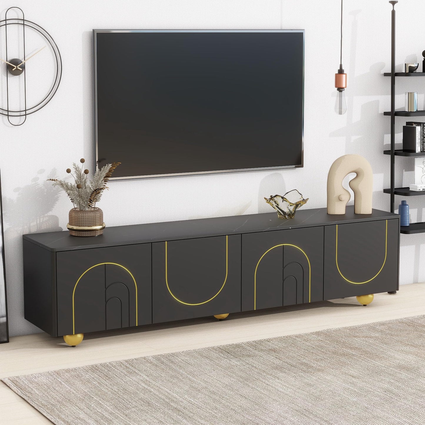 Minimalist TV Stand with Arch Cabinets for TVs Up to 78"