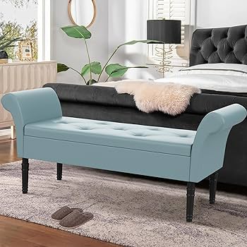 Storage Ottoman Bench with Arms Upholstered Tufted Storage Bench for Bedroom Entryway Bench Footstool with Large Storage