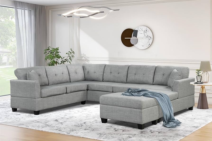 U-Shape Sectional Sofa with Storage Ottoman – Comfortable 7-Seater for Your Living Room