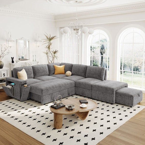 Beige 90.6" L-Shaped Sectional Sofa with Storage