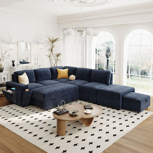 Beige 90.6" L-Shaped Sectional Sofa with Storage