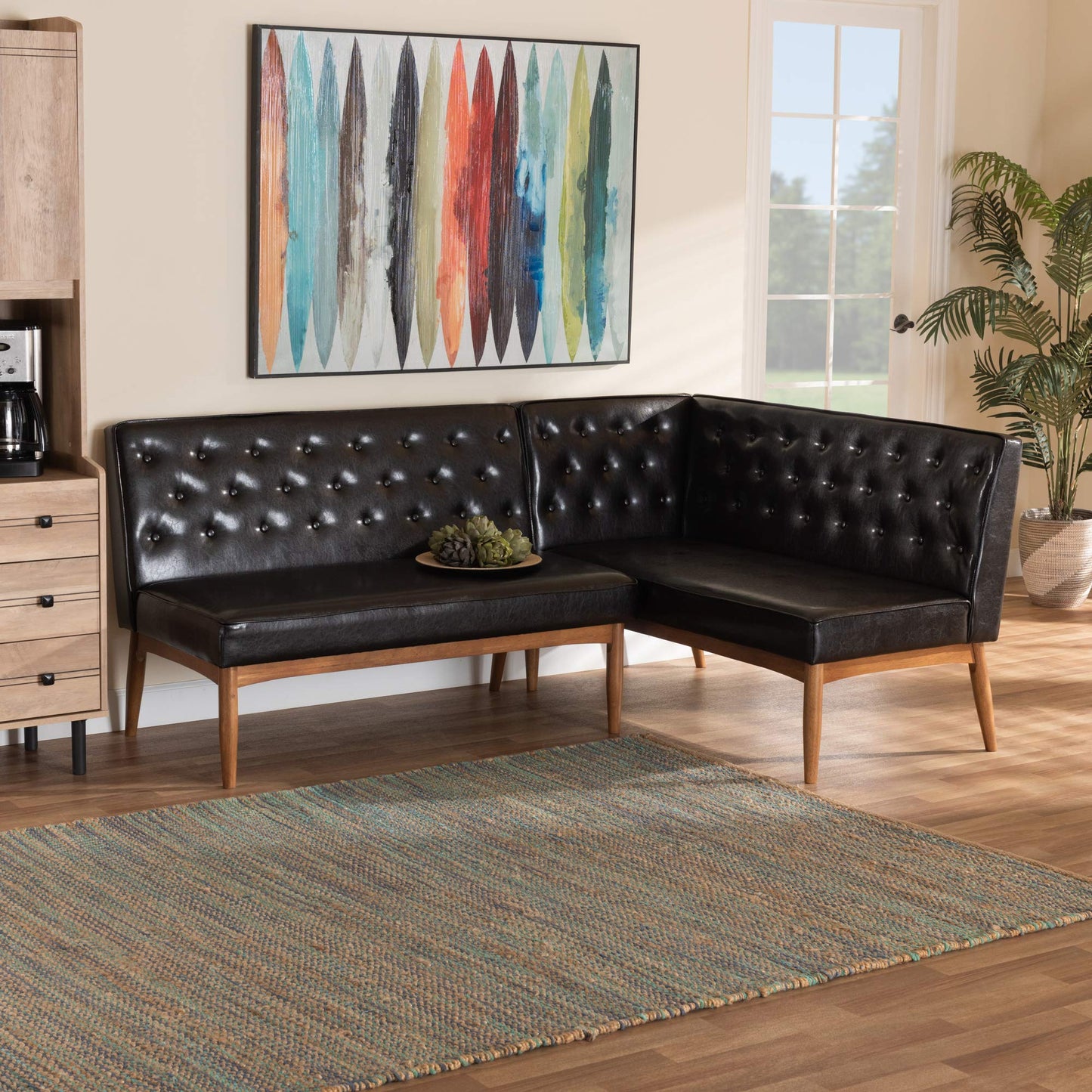 Riordan Mid-Century Modern 2-Piece Dining Nook Banquette Set