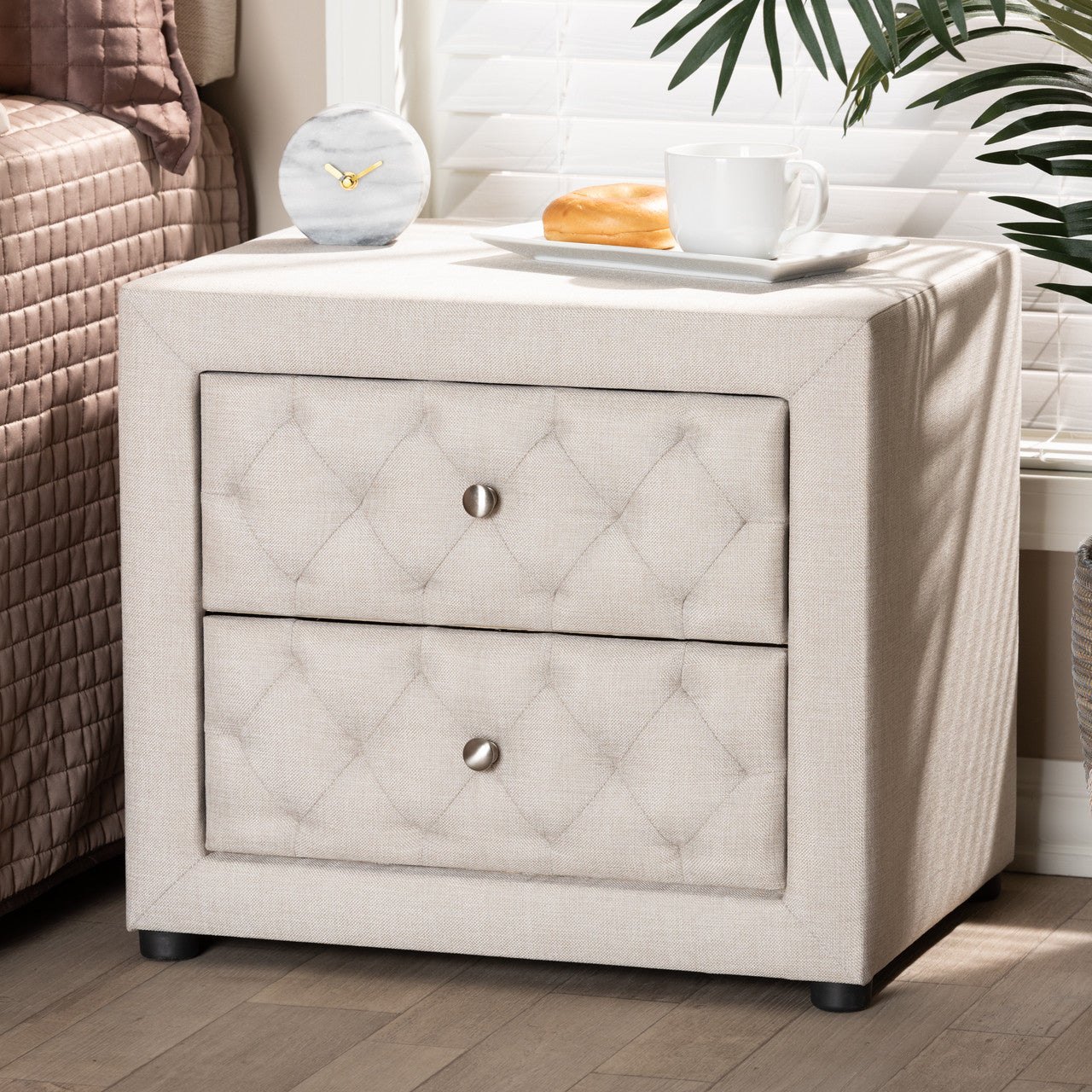 Lepine Grey Fabric Night Stand