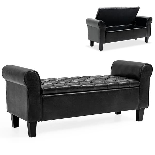 AVAWING Storage Ottoman Bench Leather Upholstered Ottoman with Arm