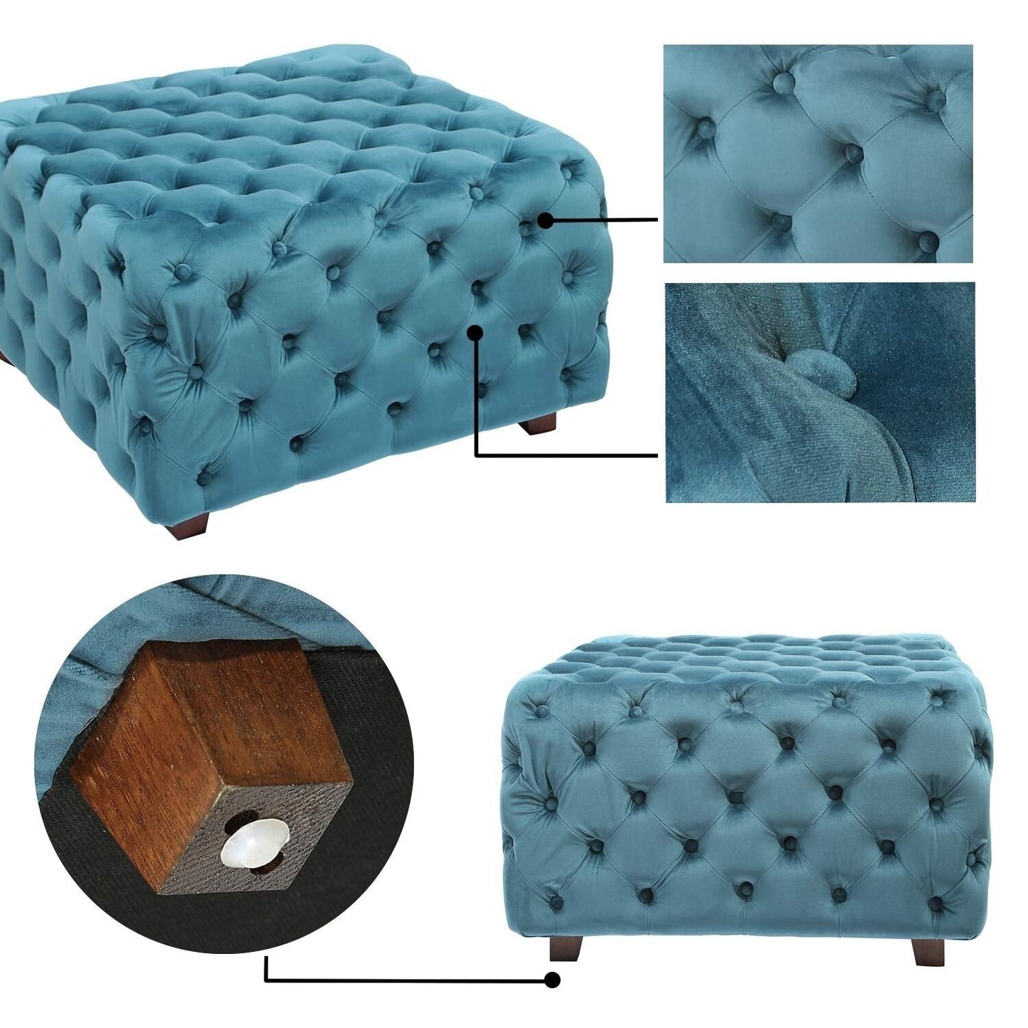 BLUE Square Tufted Fabric, Bench