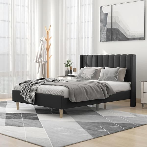Alazyhome Upholstered Platform Bed Frame with Wingback Headboard