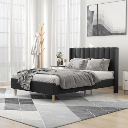 Alazyhome Upholstered Platform Bed Frame with Wingback Headboard