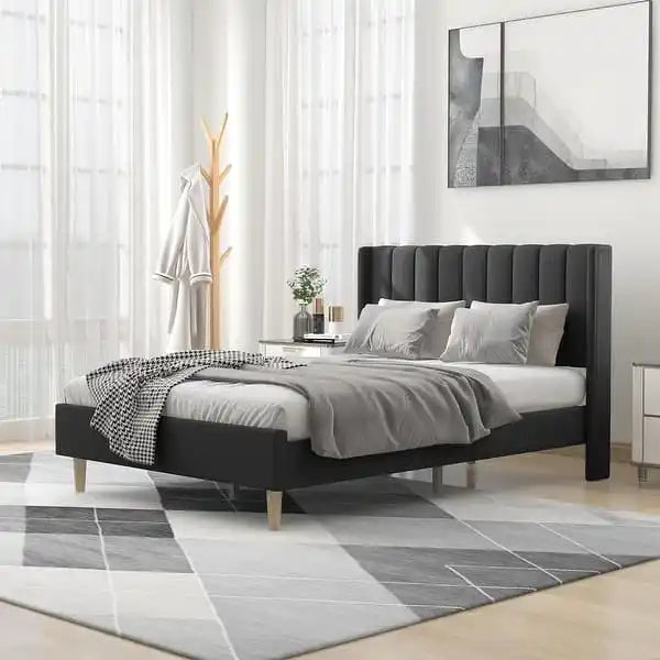 Alazyhome Upholstered Platform Bed Frame with Wingback Headboard