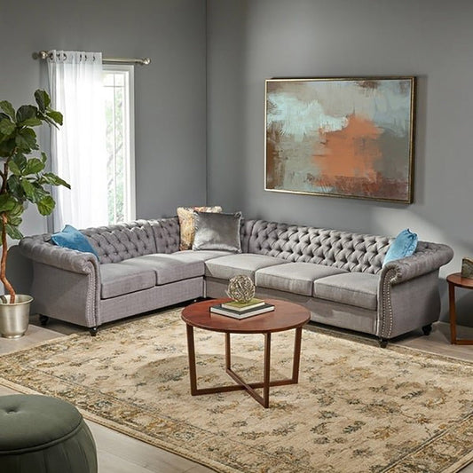 Amberside 6 Seater Fabric Tufted Sectional Sofa - Luxury Living in Dubai