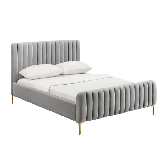 Angela Channel Tufted Velvet Bed in Grey